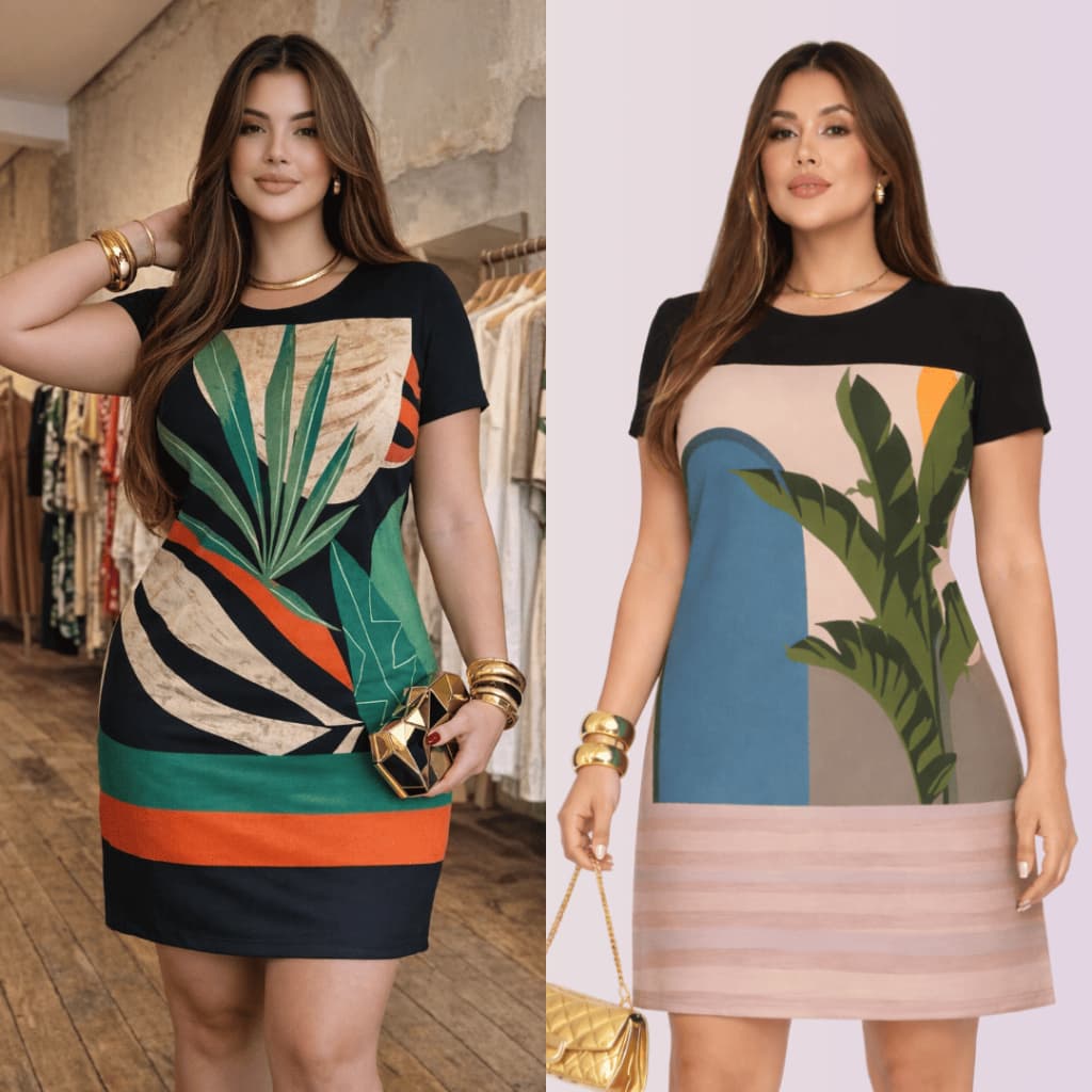 Chamise Soltinha Plus Size em Sedinha Digital com Toque Suave e Comprimento no Joelho para um Look Comportado