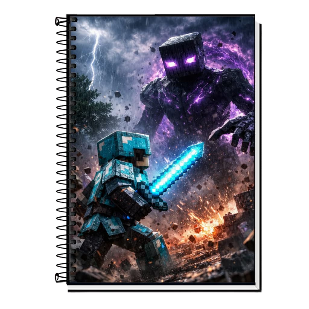Caderno Escolar Minecraft | Personagens | Gamer - Capa Dura & Espiral 1,10,15 e 20 Matérias