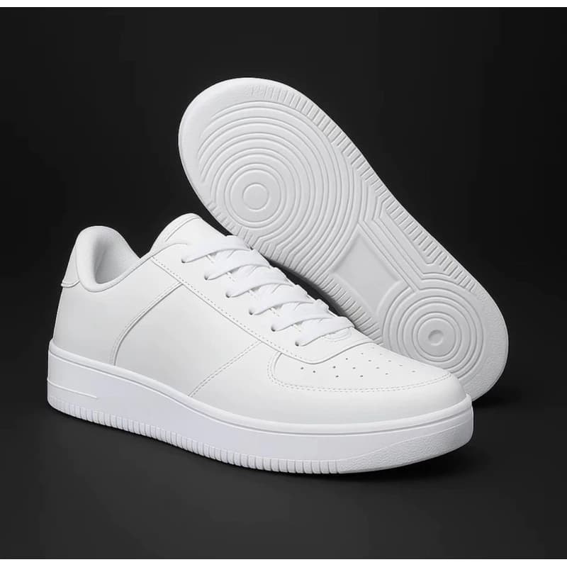 Tenis Force Unissex Academia Casual Caminhada Air Couro Branco Preto Leve Confortável Esportivo Maculino Feminino