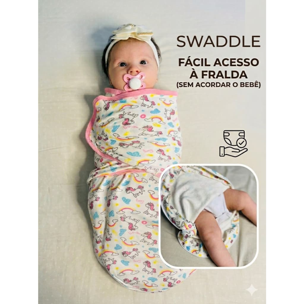 SWADDLE NEWBORN COM ZÍPER - CASULO PARA RECÉM NASCIDO - MANTA 100% ALGODÃO COM ABERTURA PARA FRALDA!