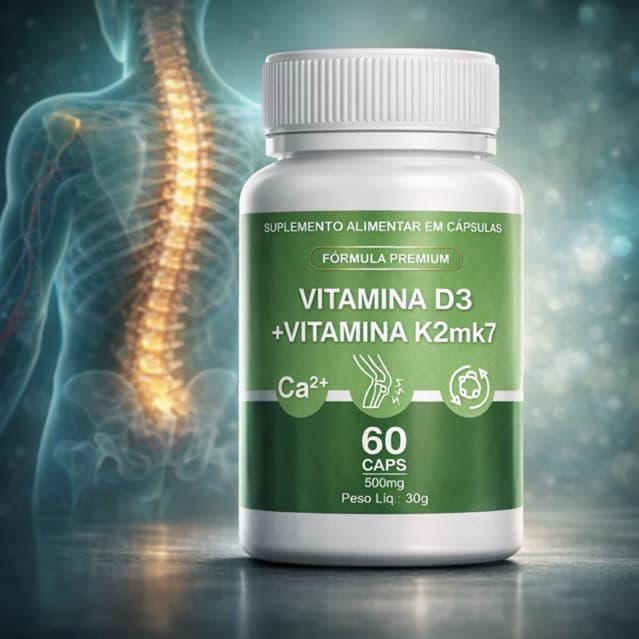 Vitamina D3 + Vitamina K2mk7 + Cálcio - 60 cápsulas - 500mg- Envio Imediato