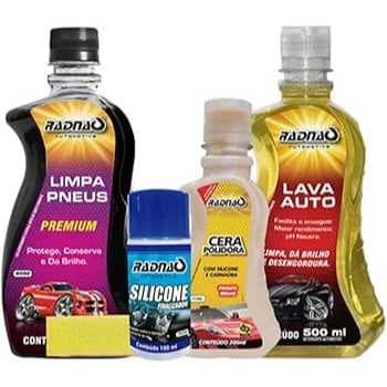 Kit Lava Carro com Silicone + Esponja + Pneu Pretinho + Shampoo - Kit limpeza automotiva com 3 itens