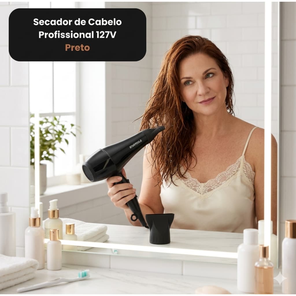 Secador Cabelo Profissional Potente 1800w 127v Design Ergonômico Secagem Rapida Portatil Preto