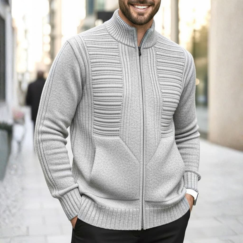 Jaqueta Masculina Com Ziper Casaco Inverno Blusa De Frio Lã Tricot