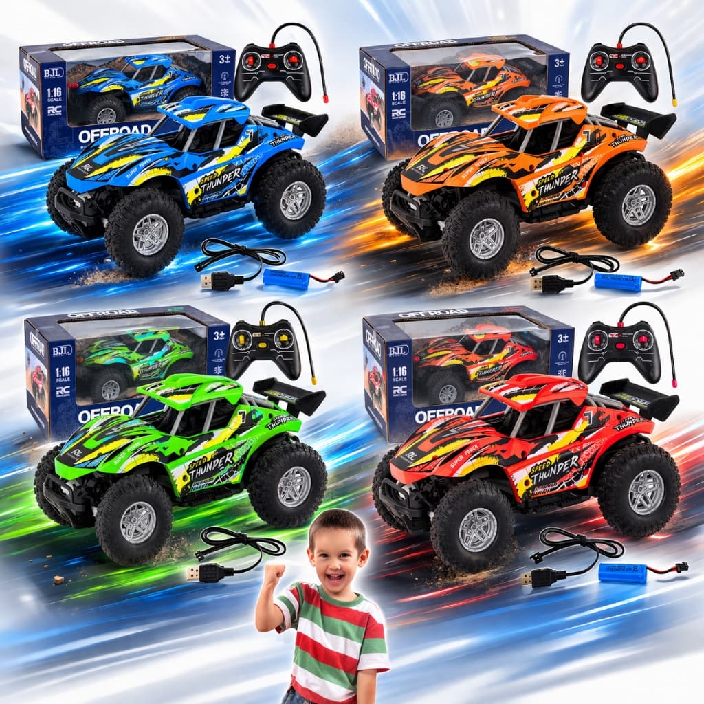 Carrinho Jeep Controle Remoto 4x4 Azul Recarregável Off-Road Brinquedo Presente Infantil Kizumba