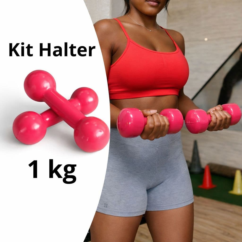 Kit Halter 02 unidades 1 Kg Emborrachado Haltere Bola Musculação Academia Peso Treino Em Casa