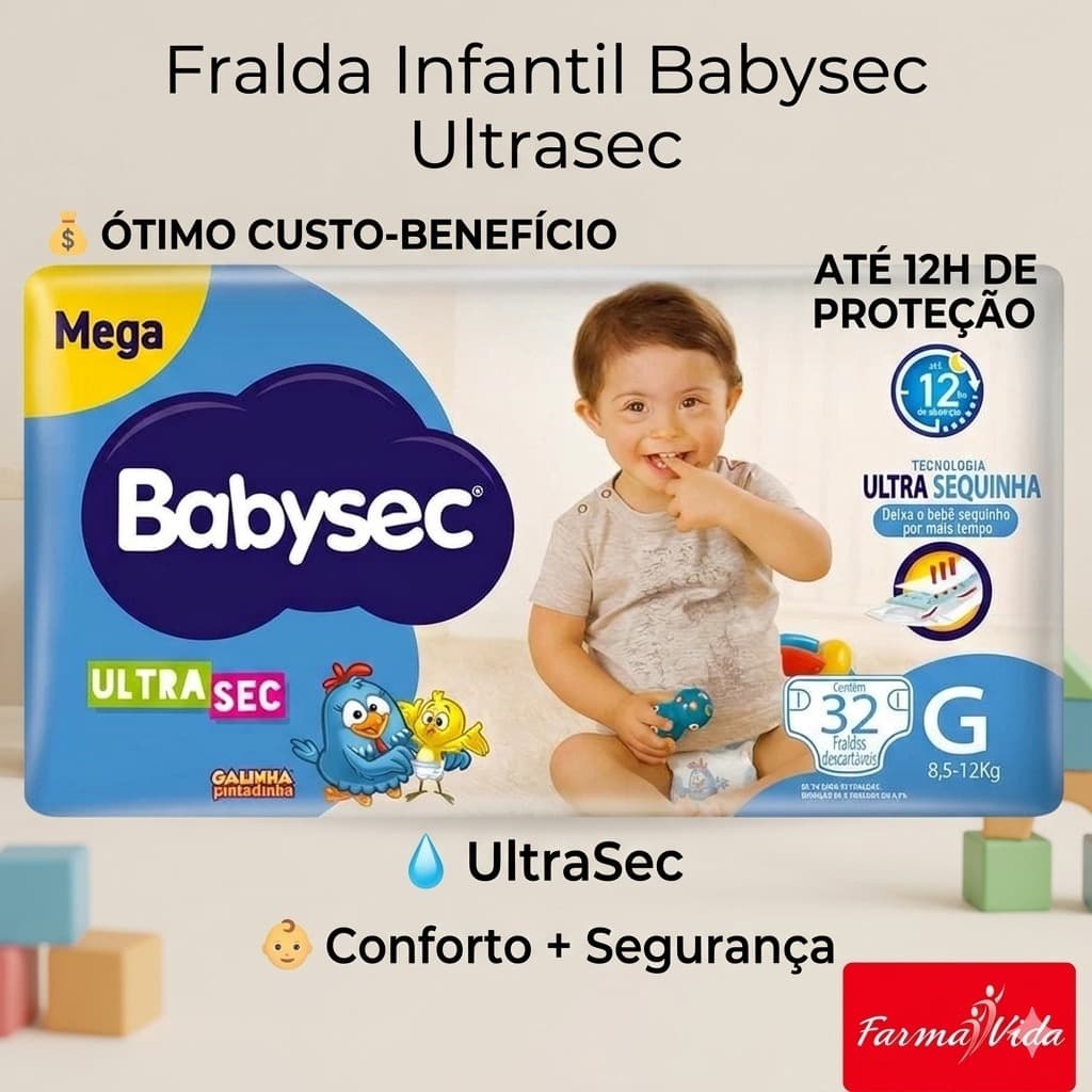 Fralda Infantil Descartável Babysec Galinha Pintadinha UltraSec | 12h Proteção Econômica