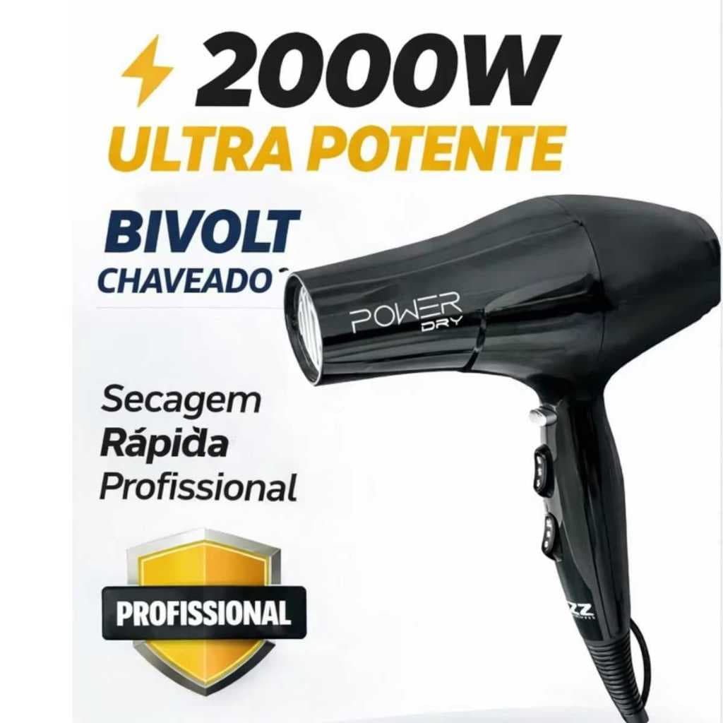 Secador Cabelo Profissional Power Dry 2000W Bivolt Chaveado Alta Potência