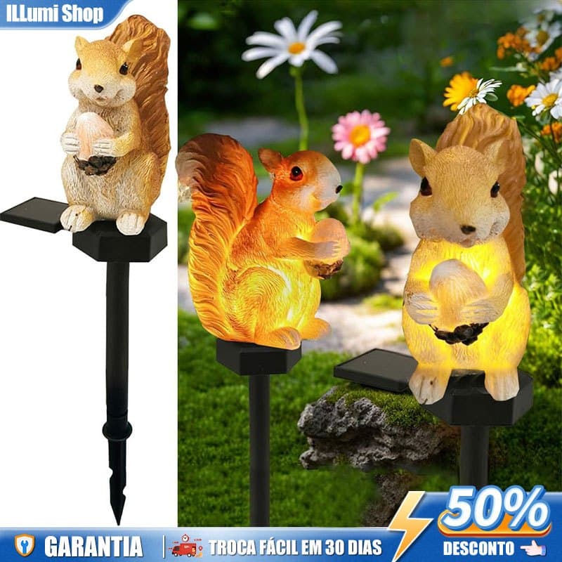 Esquilo Luminária Led Solar Para Jardim À Prova D'Água Decoração Externa