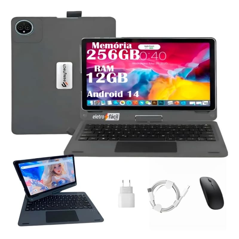 E19 Tablet Android 14 – 12GB RAM, 256GB, Dual SIM 4G, WiFi5, Tela 11" 360° + Acessórios Inclusos