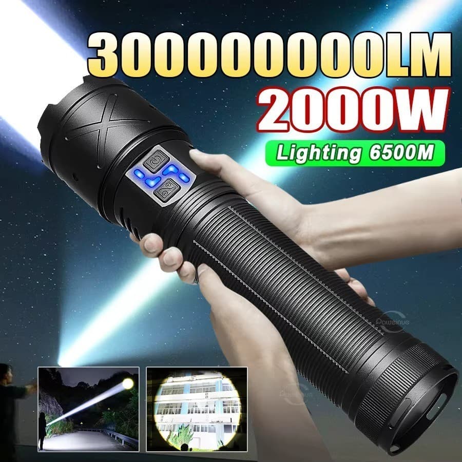 Lanterna LED mais poderosa 30000000LM forte luz táctica tocha grande luz recarregável tocha de longo alcance