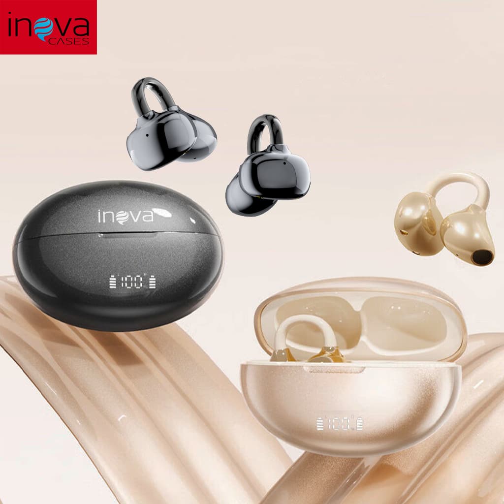 INOVA Fones de ouvido Bluetooth sem fio TWS fones de ouvido esportivos com clipe BT6.1 Display Inteligente