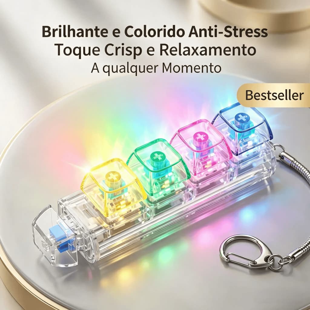 Chaveiro Fidget Toy Bolso Teclado Mecânico Sensorial Antiestresse LED Acessório Decorativo 4 Teclas