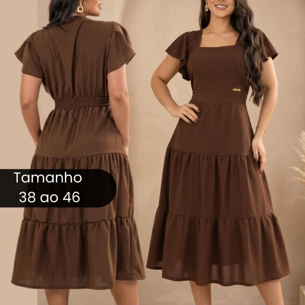 Vestido Feminino FORRADO Midi Sedinha  Casual Elegante Moda Mulher