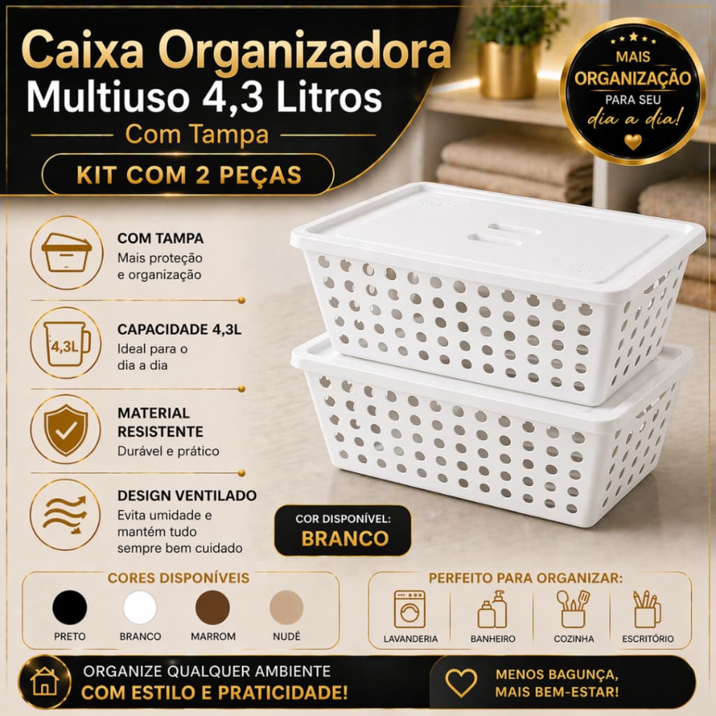 Organizador Cestinha Com Tampa Multiuso Lavanderia Armário Cozinha 2 Caixa Cestinha Organizadora Plástica