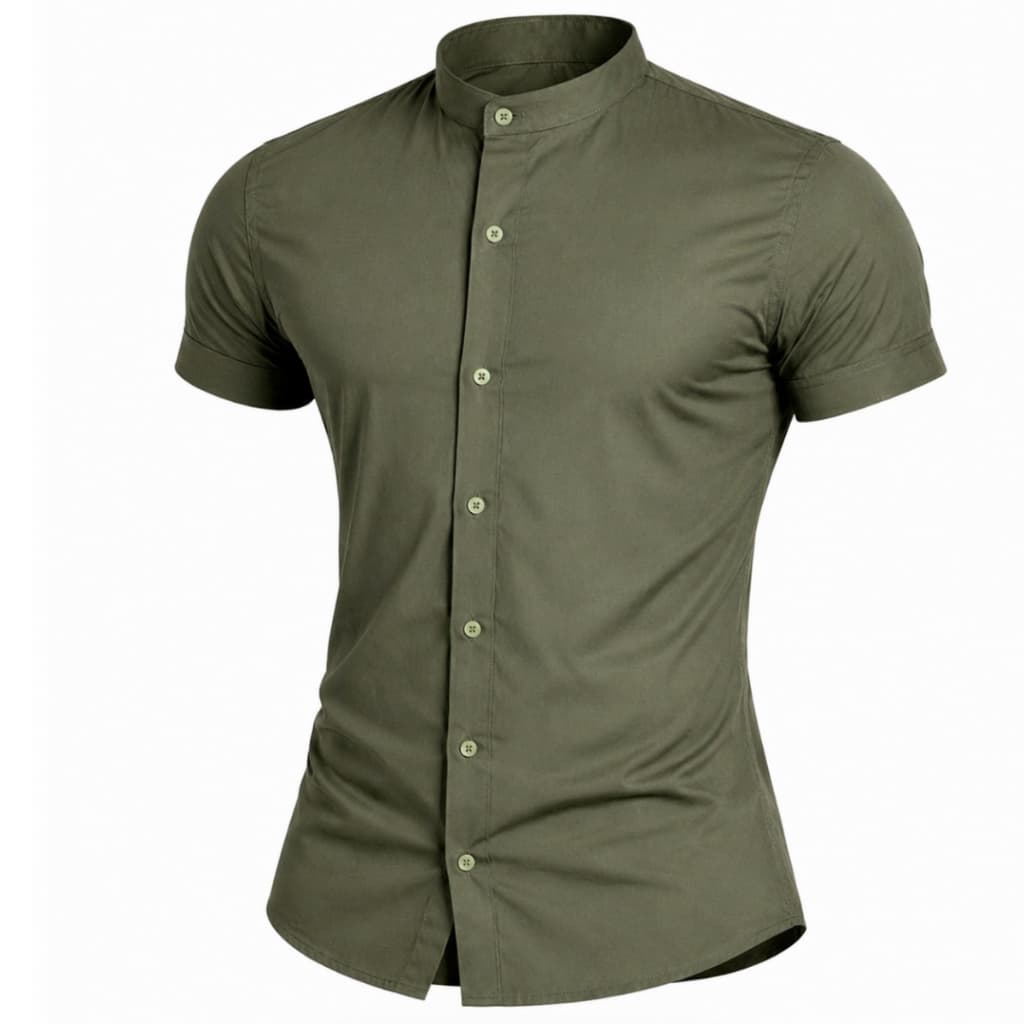 Camisa Social Gola Padre  Masculina Slim Manga Curta Super Luxo Com Elastano Não Amassa