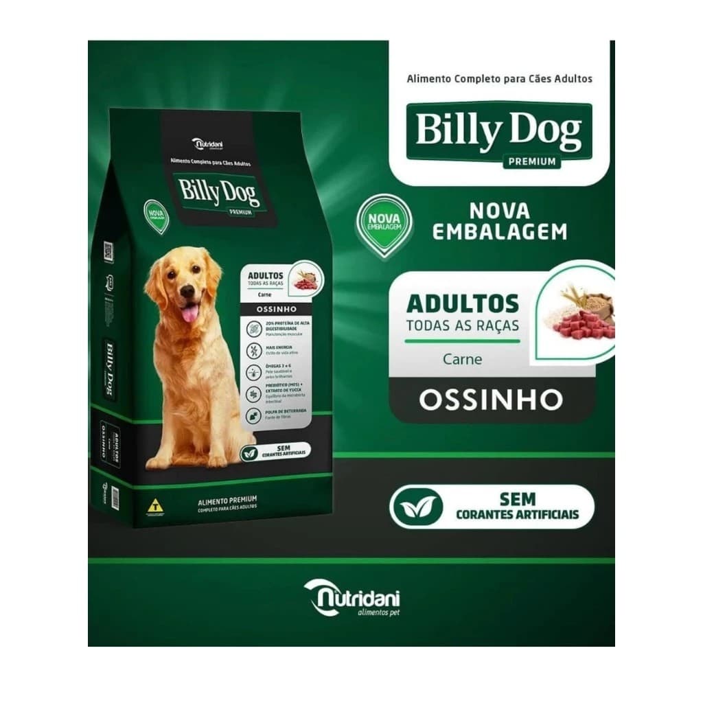 Ração Billy Dog Adultos Ossinhos Carne 25KG