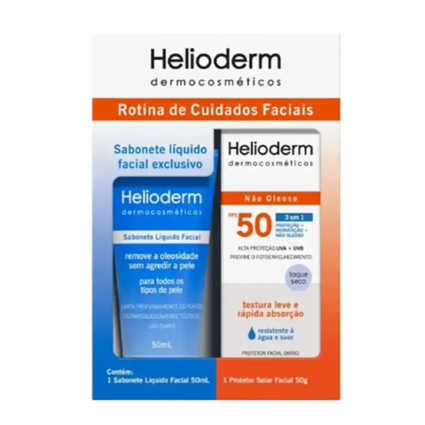 Kit Helioderm Protetor Solar Facial Sem Cor + Sabonete Líquido Facial