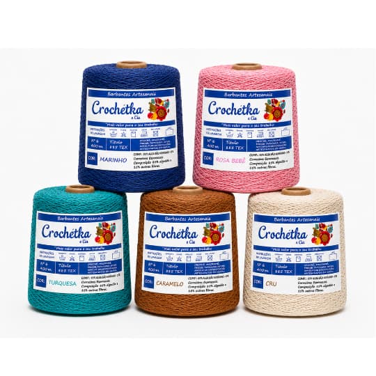 5 cones Barbantes Crochétka 1kg Para Crochê - Qualidade E Maciez - fio 6 ou fio 8