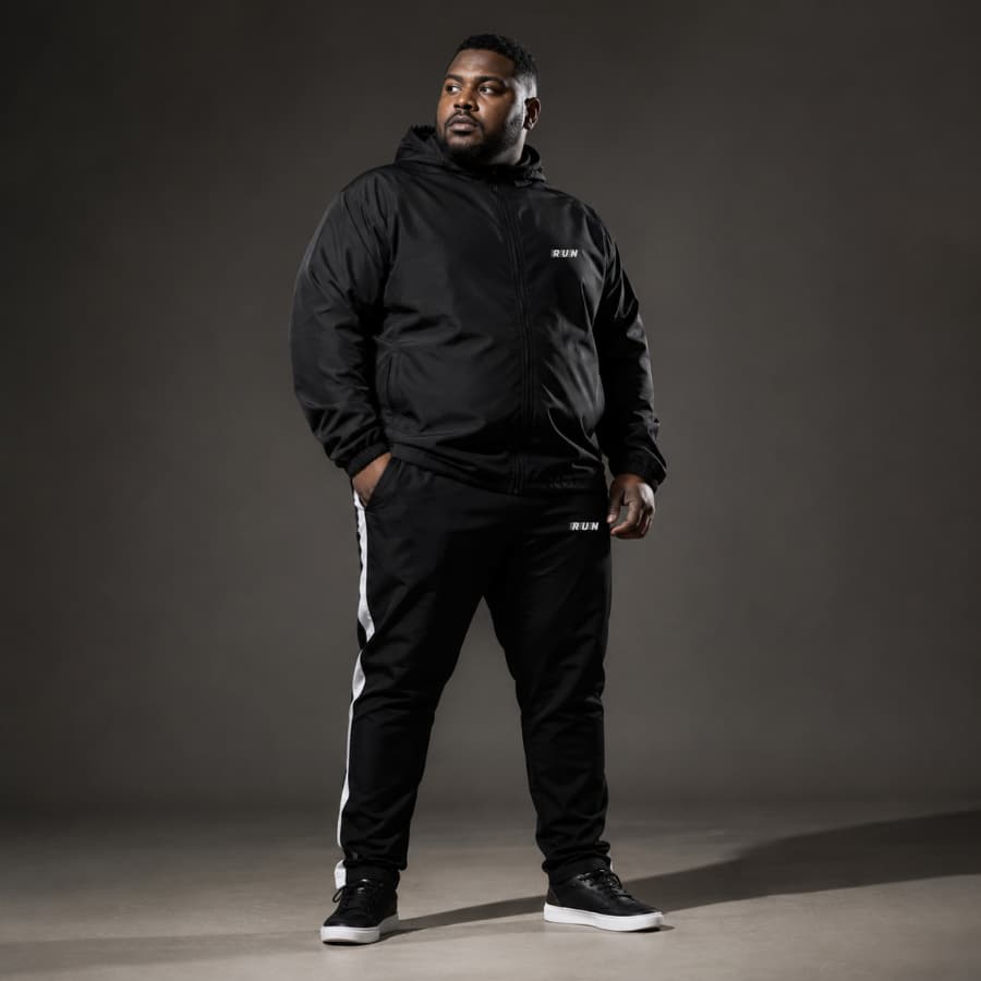 Conjunto Plus Size Masculino Esportivo RUN |Jaqueta Corta Vento Impermeável + Calça Jogger Tactel