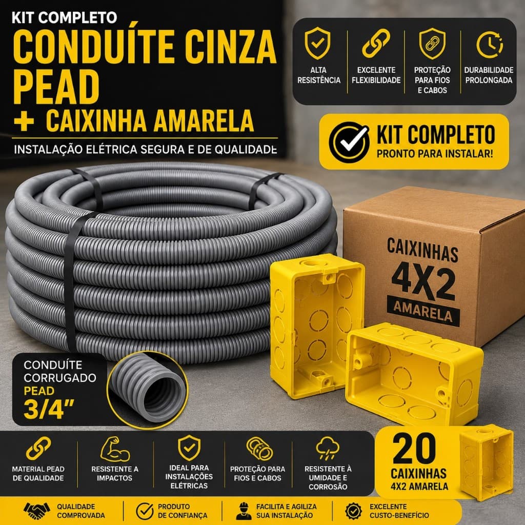 Kit Completo Conduíte 3/4 + 20 Caixinhas 4x2 | Alta Resistência | Profissional