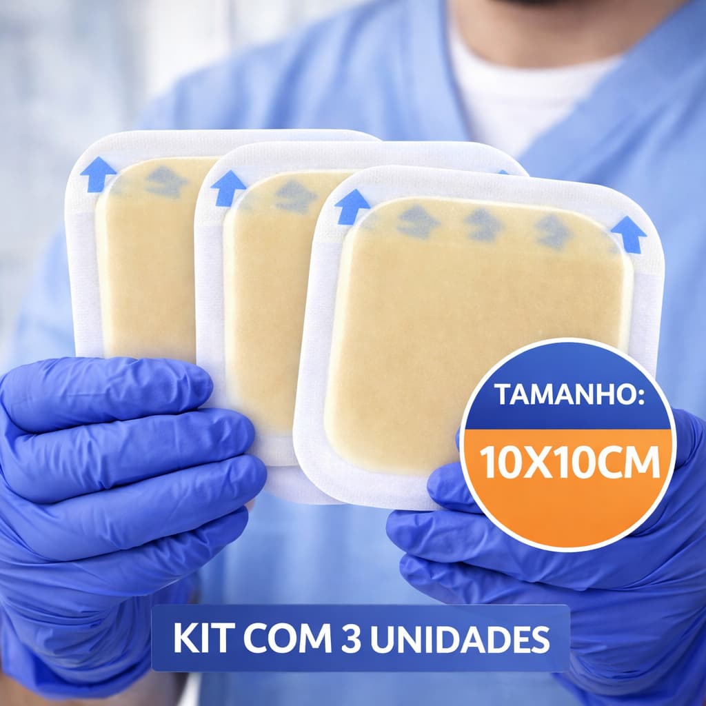 Kit 3 Curativo Hidrocoloide prevenção de escaras e lesoes por pressao em acamados pos operatorios enfermagem feridas