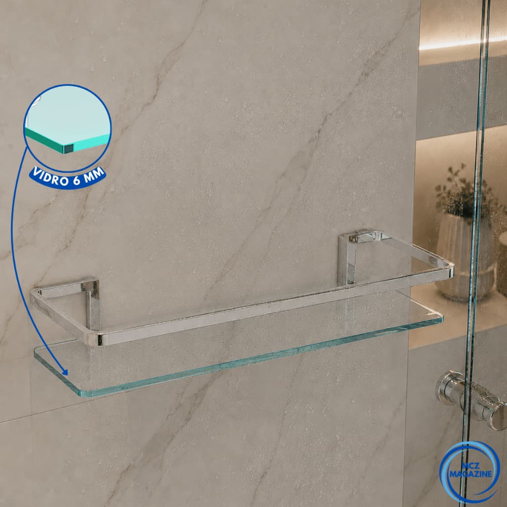 Prateleira Porta Shampoo Banheiro Vidro Reto Antiferrugem Suporte Parede Organizador Vidro 6mm