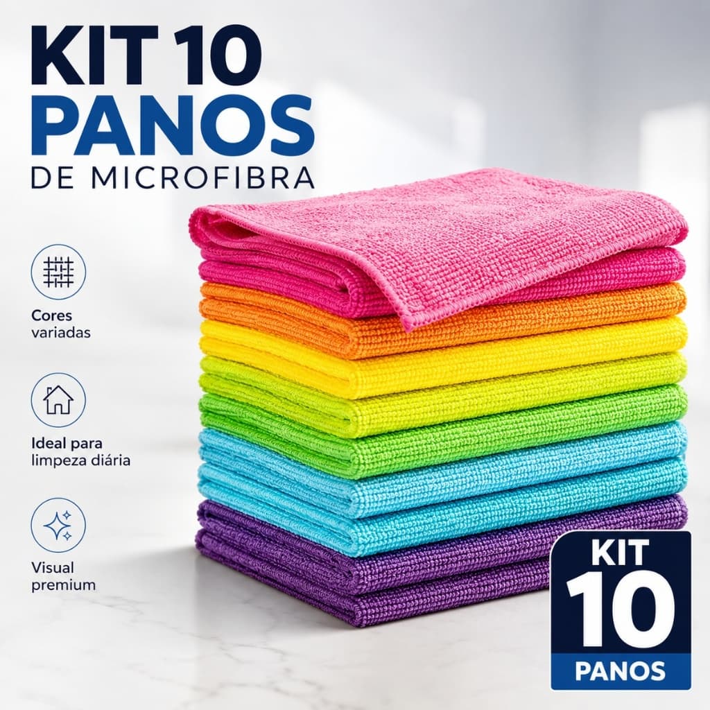 Kit 10 Panos De Limpeza Microfibra Alta Absorção Multiuso Vidro Flanela Cozinha Carro Escritório S/A