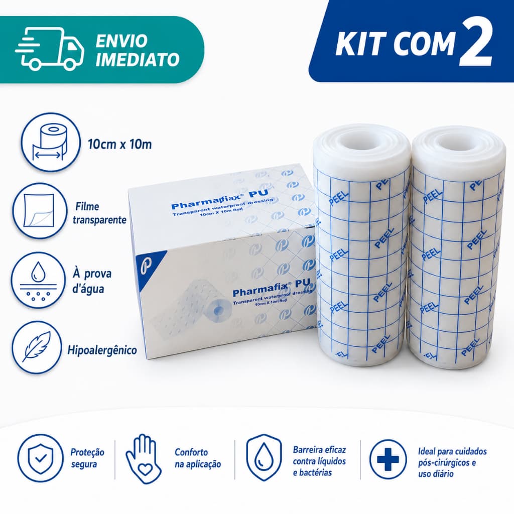 Kit com 2 - Curativo Filme Transparente Rolo 10cm x 10m - Envio Imediato