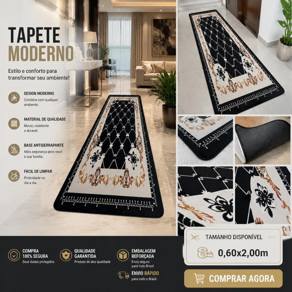 Tapete Passadeira  2 x 0,60  Belga  Alto Padrao Luxo Sala Antiderrapante