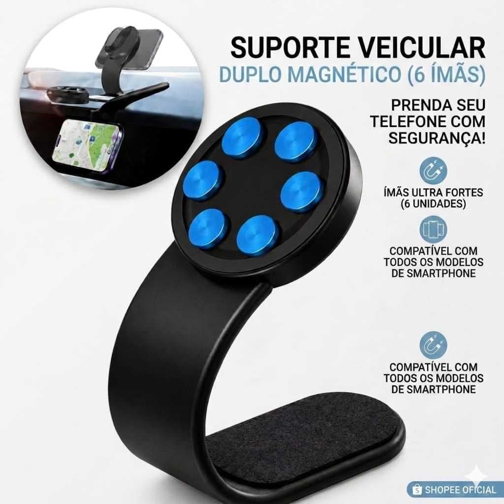 Suporte De Celular Para Carro Magnético Painel Veicular  6 Imas  Forte