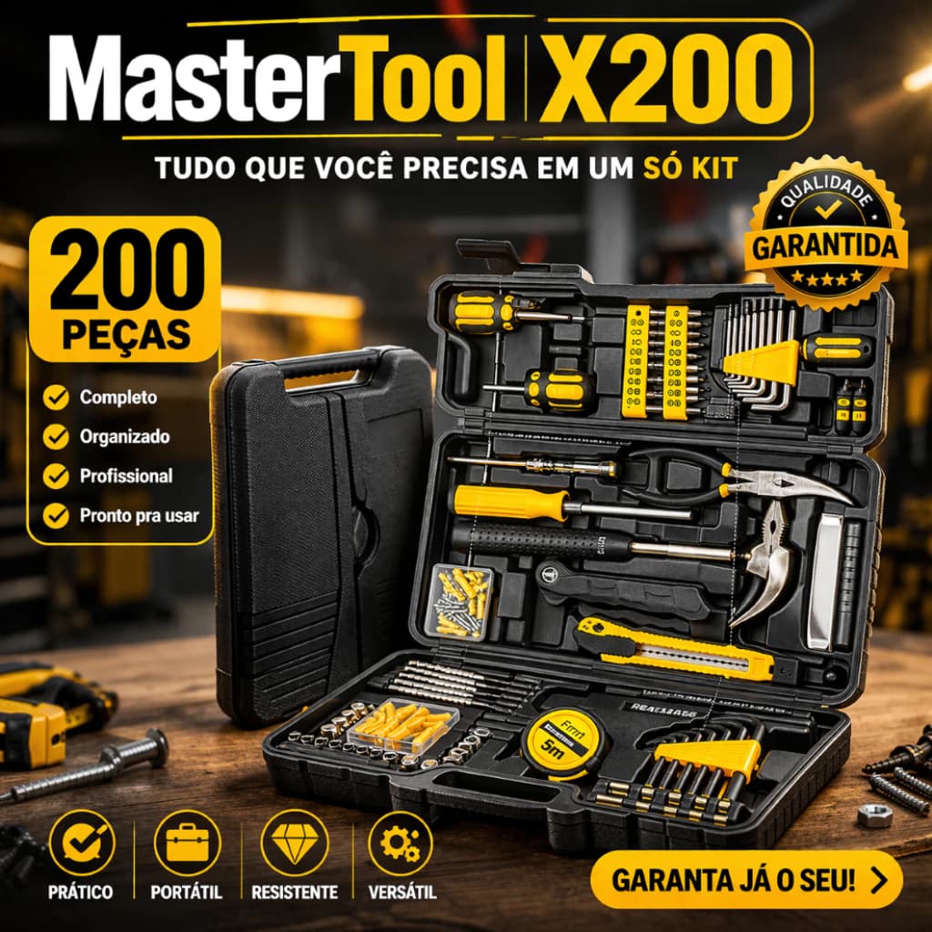 Kit Jogo Ferramentas Completo 200 Peças Multiuso Maleta Organizadora   Profissional Aço Carbono