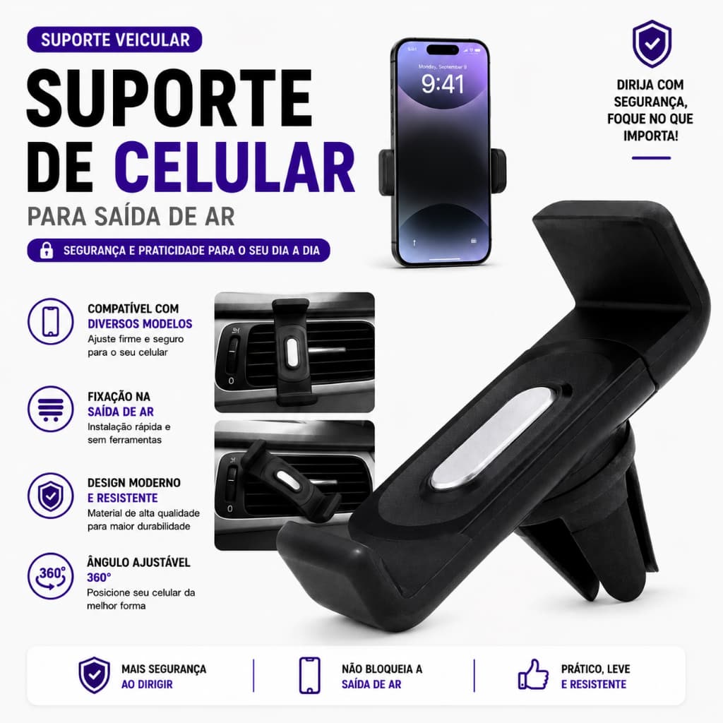 Suporte Automotivo Universal Para Celular Articulado Saída de Ar Carro GPS 99
