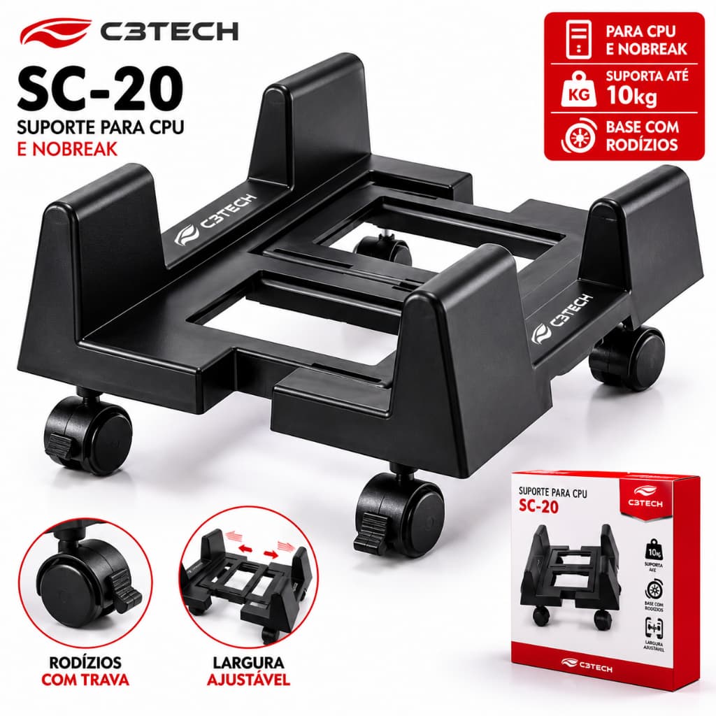 Suporte Para Cpu Computador Carrinho Gabinete Gamer Nobreak Ajustável Rodizio Com Rodinha