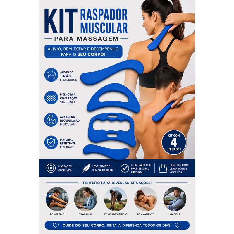 Kit 4 Ferramentas Liberação Miofascial Massageador Muscular Massagem Fisioterapia Relaxamento Corpo