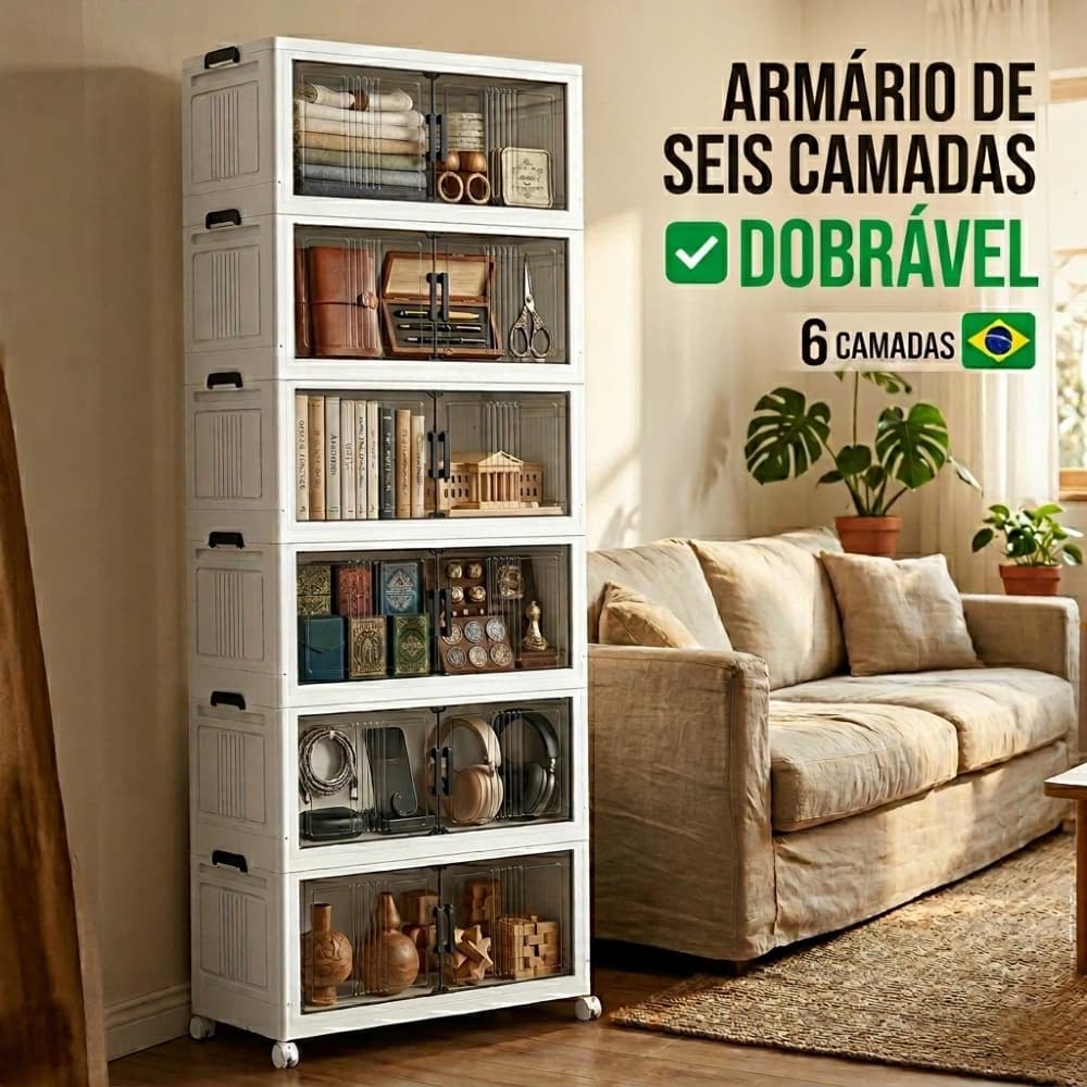 caixa organizadora armario armazenamento dobrável empilhavel com porta rodinhas multiuso 6/5 portas