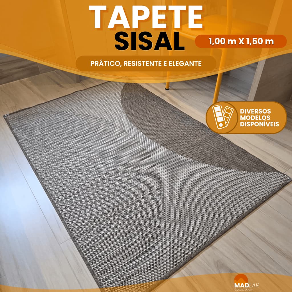Tapete Sisal Sisllê Lancer 100x150 cm Antiderrapante com Cantoneira Aço Cromado Sala Quarto Escritório