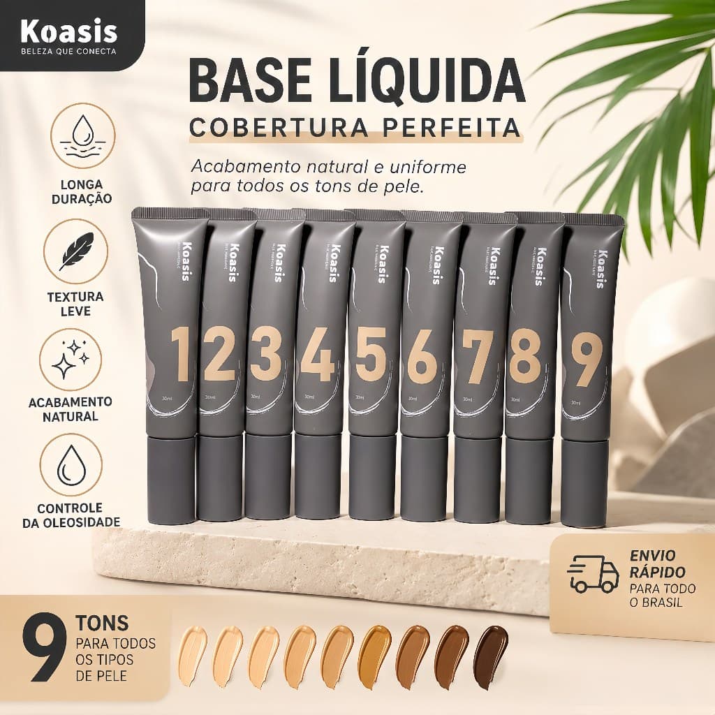 Base Líquida Matte Koasis 30ml Alta Cobertura e Acabamento Aveludado Pigmentação Intensa e Toque Seco