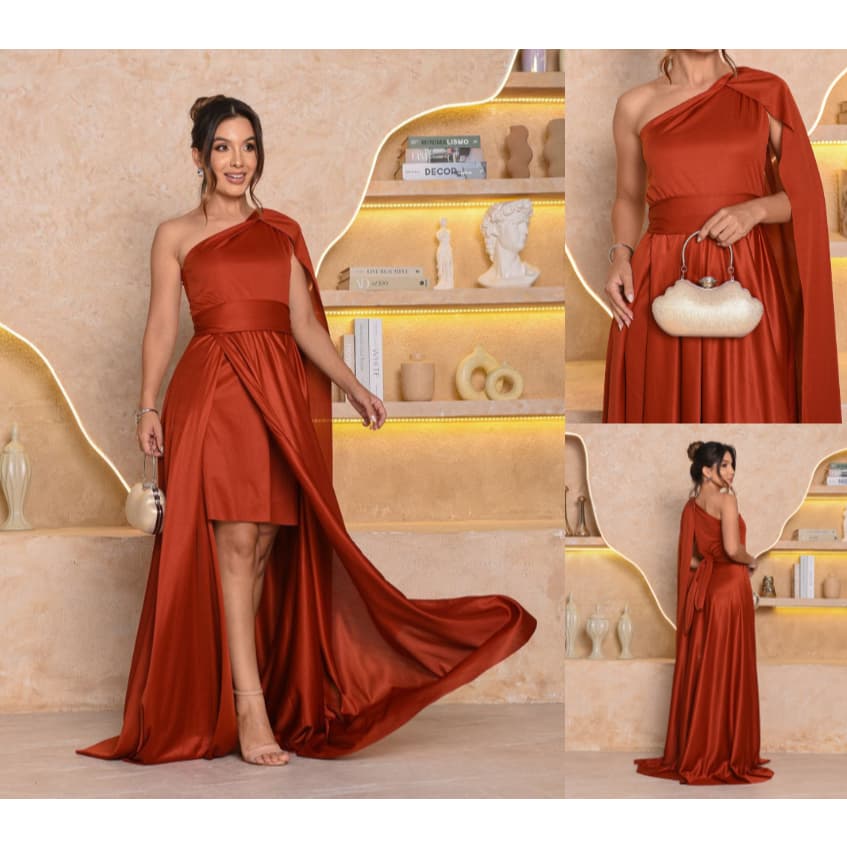 Vestido Feminino Longo com Capa Festa Casamento Madrinhas Formatura Plus Size