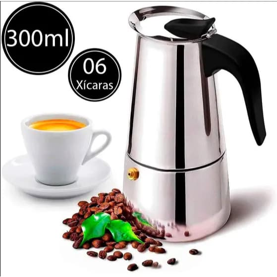 Cafeteira Italiana Inox 6 Xícaras 300ml Café Expresso Moderna Fogão