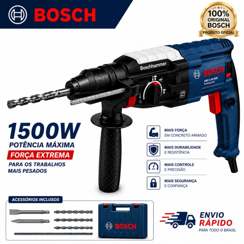Furadeira de Impacto Rotativa Bosch GBH 2-28D 1500W Original Profissional Furadeira Parafusadeira