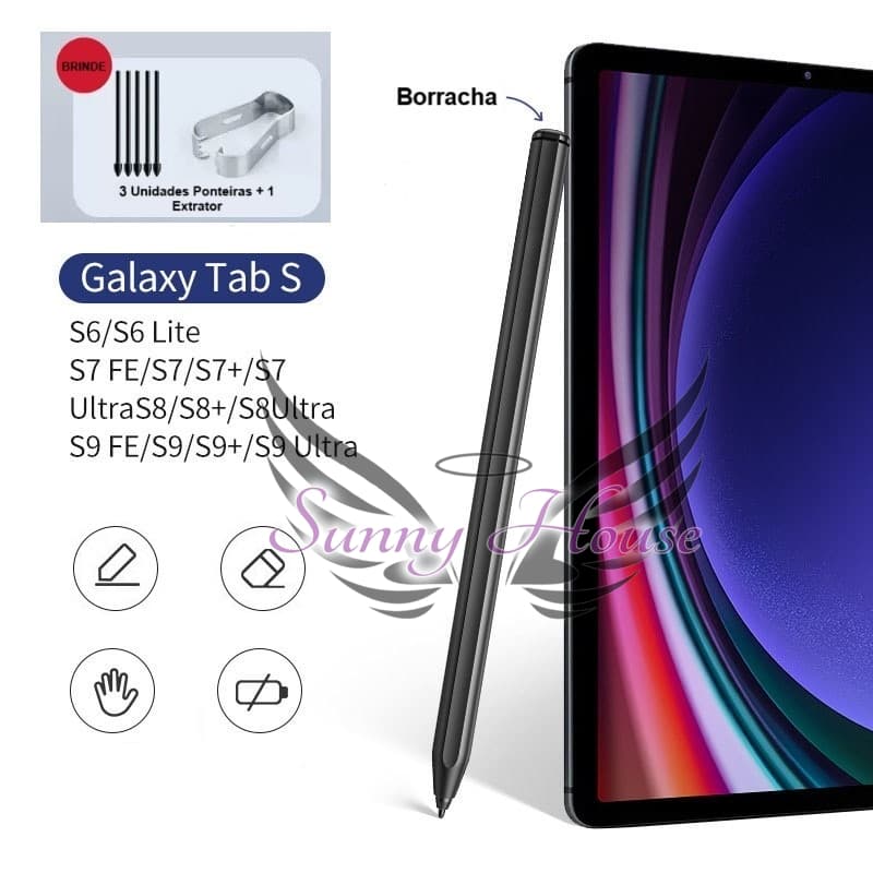 Caneta Samsung S Pen Para Galaxy S6 Lite/ S7/S8/S9 11" OU S9/S10 12,4"/ S8/S9 Ultra S10/S10+/S10Ultra (Sem Bluetooth)