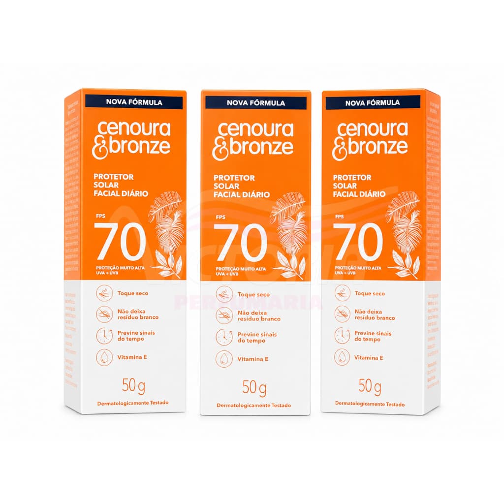 Kit com 03un Protetor Solar Facial Cenoura e Bronze FPS70 50g