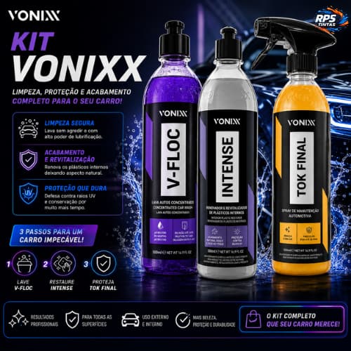 🚗 KIT VONIXX COMPLETO – LIMPEZA, RENOVAÇÃO E PROTEÇÃO AUTOMOTIVA ✨  Deixe seu carro com aparência impecável com o Kit Vo
