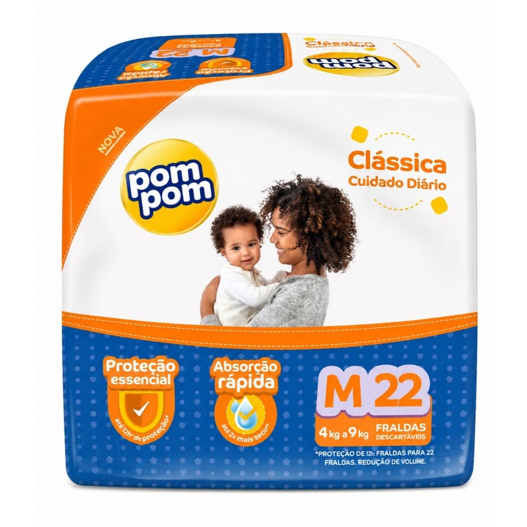 Fralda Descartável Pom Pom Clássica Jumbo Tamanho M com 22