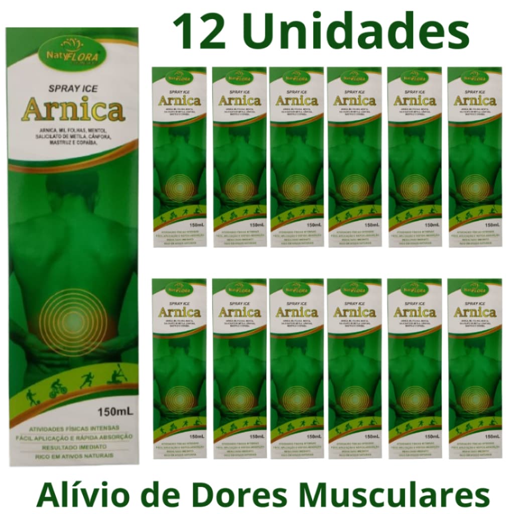 12 Spray Massageador de Arnica 150ml - Relaxamento Muscular e Frescor Imediato