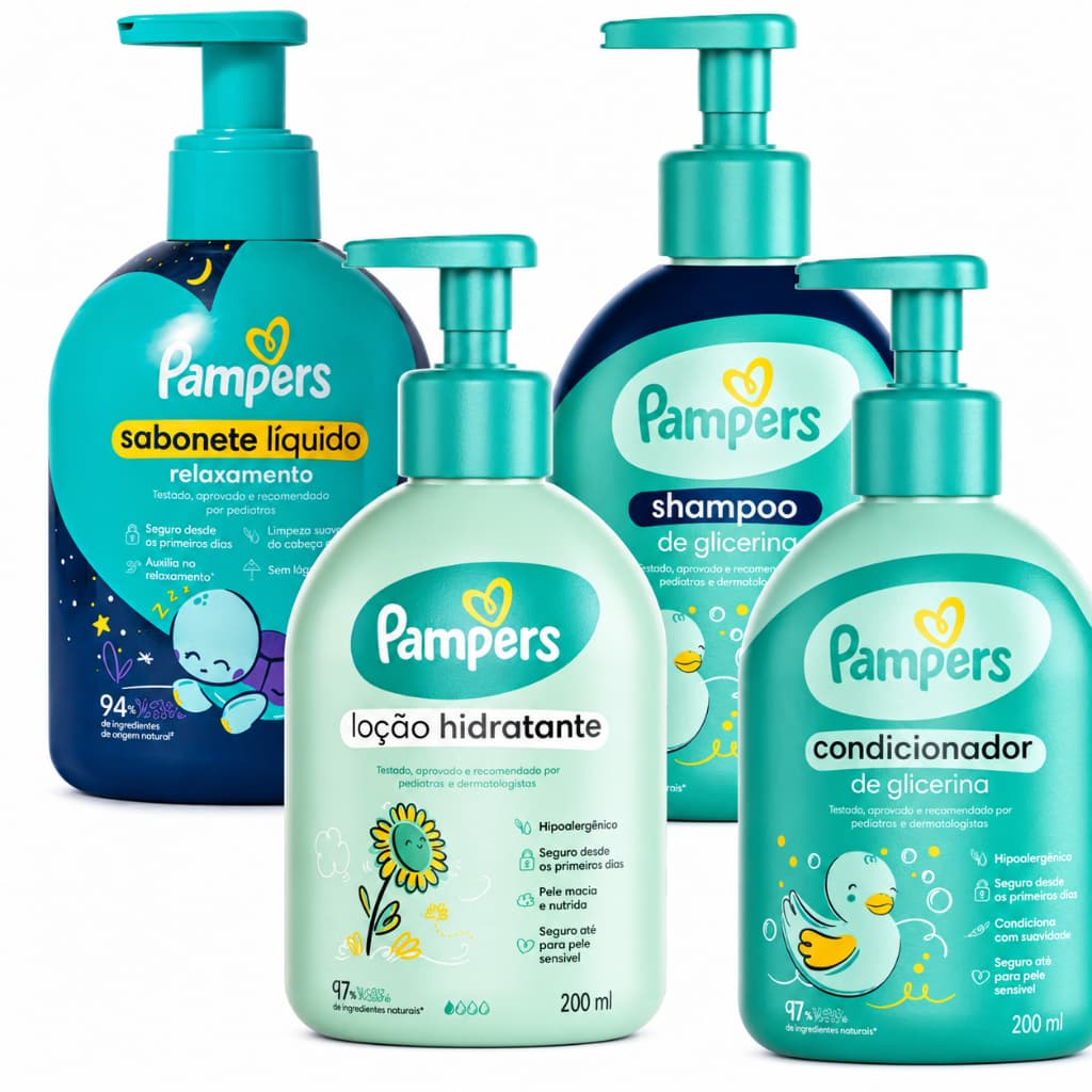 Shampoo +cond +sabonete Líquido Relaxamento + Loção Hidratante Pampers