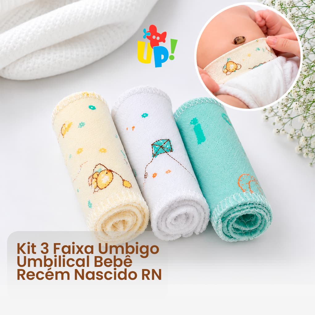 Kit 3 Faixa Umbigo Umbilical Bebê Recém Nascido RN | Enxoval Maternidade Flanelada 100% Algodão