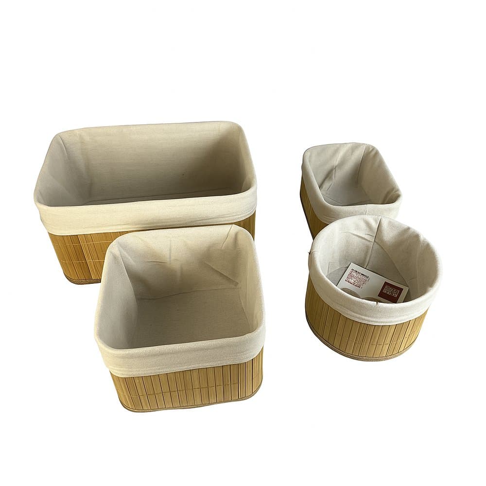 Conjunto Cestos Organizador Bambu 4 Pecas Multiuso Casa Quarto Closet Cozinha Sala Decoração Achadinhos shopee