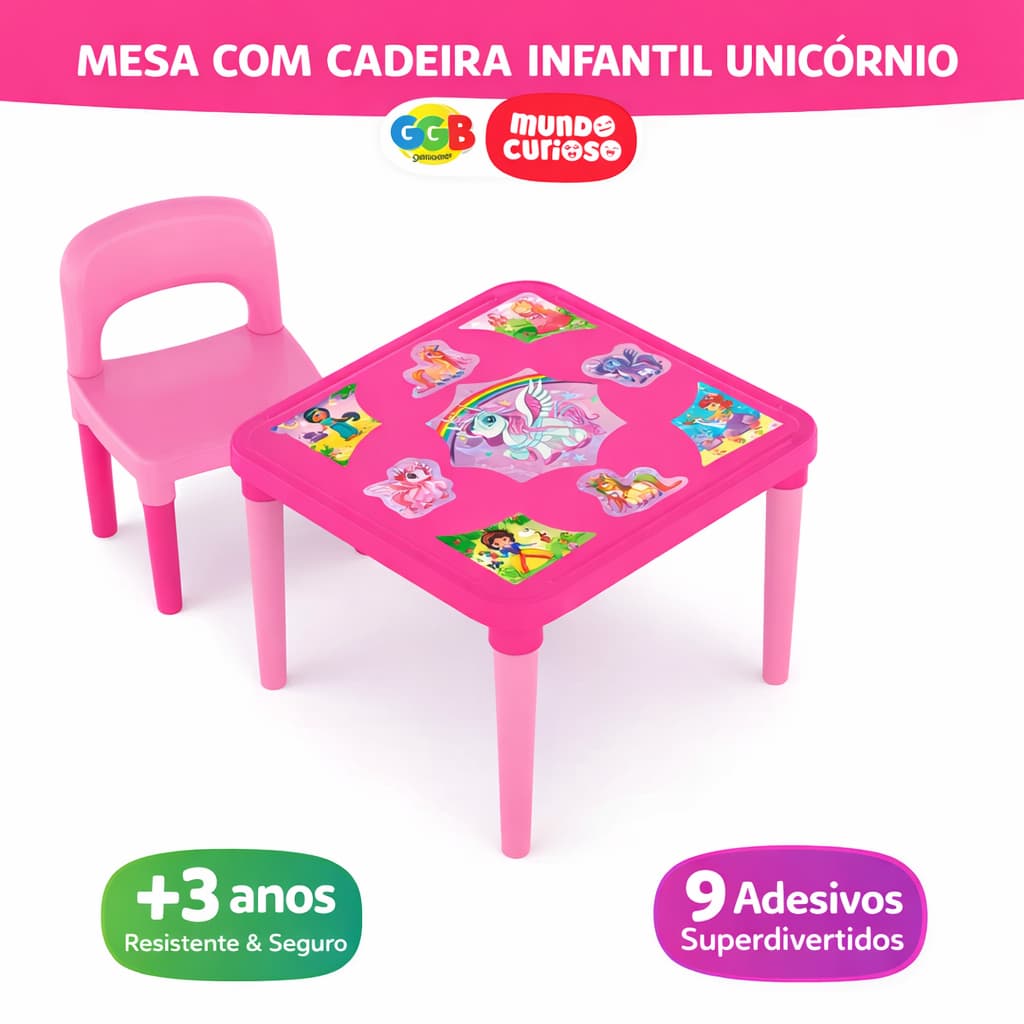 Mesa Infantil com Cadeira Aranha Temática + 9 Adesivos Plástico Resistente Criança 3 Anos